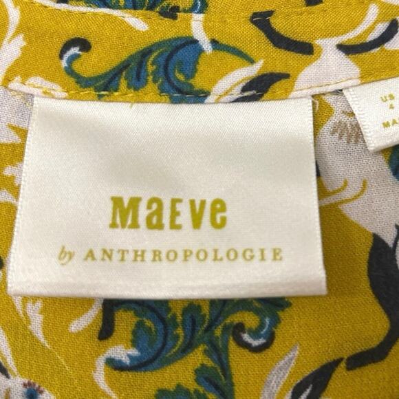 MAEVE By Anthropology Janie Hare Print Flouncy Ruffle Hem Crochet Trim Blouse 4 - Picture 12 of 16